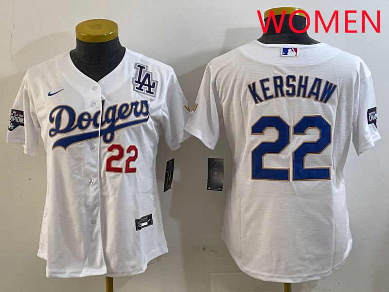 Women Los Angeles Dodgers 22 Kershaw White Gold Game 2025 Nike MLB Jersey style 5